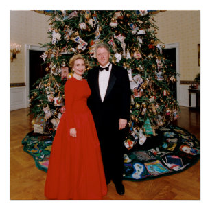 Póster Natal do Presidente dos EUA Bill Clinton & Hillary