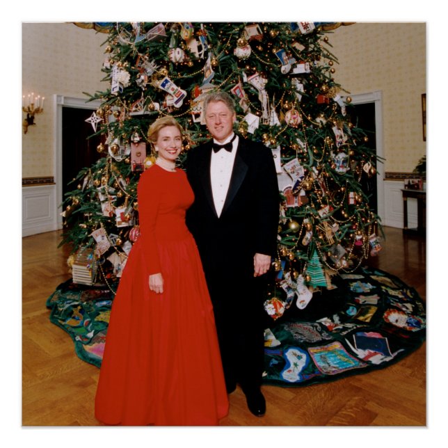 Póster Natal do Presidente dos EUA Bill Clinton & Hillary (Frente)