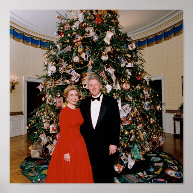 Poster Natal do Presidente dos EUA Bill Clinton & Hillary (Frente)
