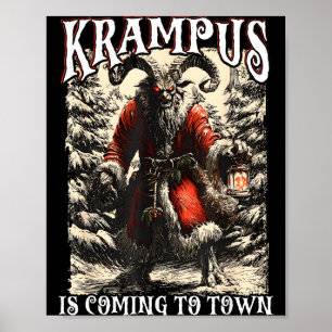 Poster Natal do Retro Creepmas Krampus Está Chegando à Ci
