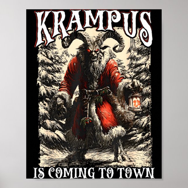 Poster Natal do Retro Creepmas Krampus Está Chegando à Ci (Frente)