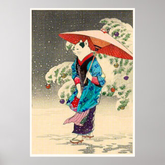 Póster Natal do ukiyoe japonês