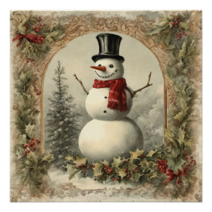 Póster Natal do Velho Mundo Boneco de Neve