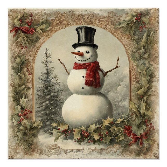 Póster Natal do Velho Mundo Boneco de Neve (Frente)