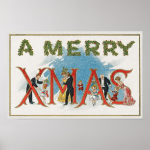 Póster Natal do Victorian do vintage, um partido do Xmas