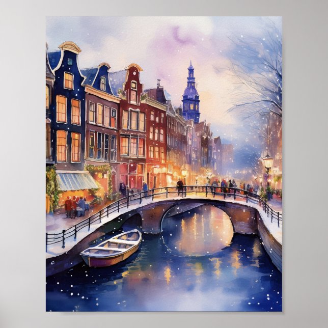 Poster Natal em Amsterdam Watercolor (Frente)