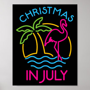 Poster Natal Em Julho Flamingo Rosa Chapéu De Papai Noel