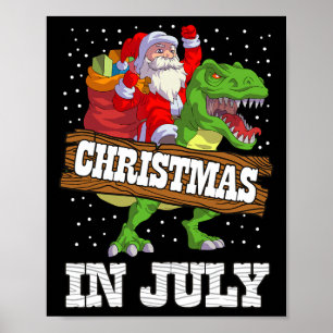 Poster Natal Em Julho Papai Noel Crianças Meninos Dinossa