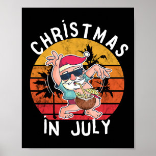 Poster Natal Em Julho Papai Noel Havaiano Drink Pôr do So