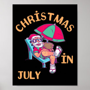 Poster Natal Em Julho Papai Noel Praia Havaiana Verão