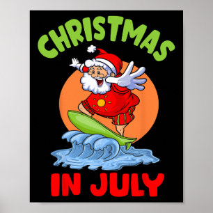 Poster Natal Em Julho Papai Noel Surfando Crianças Bebe H
