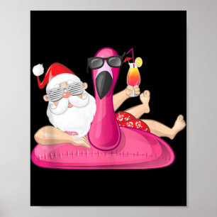 Poster Natal em julho Papais noeis Hawaii Flamingo Summer