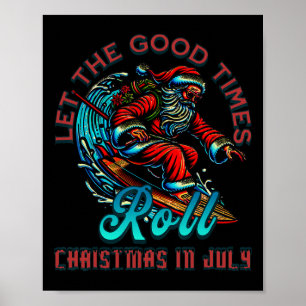 Poster Natal Em Julho Surfando Papai Noel Beach Xmas S