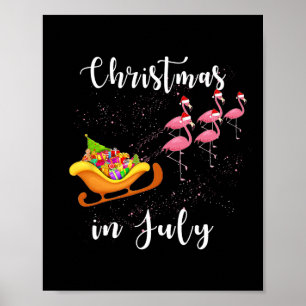 Poster Natal Em Julho Trenó Engraçado Flamingos Mulheres