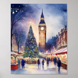 Poster Natal em London Watercolor