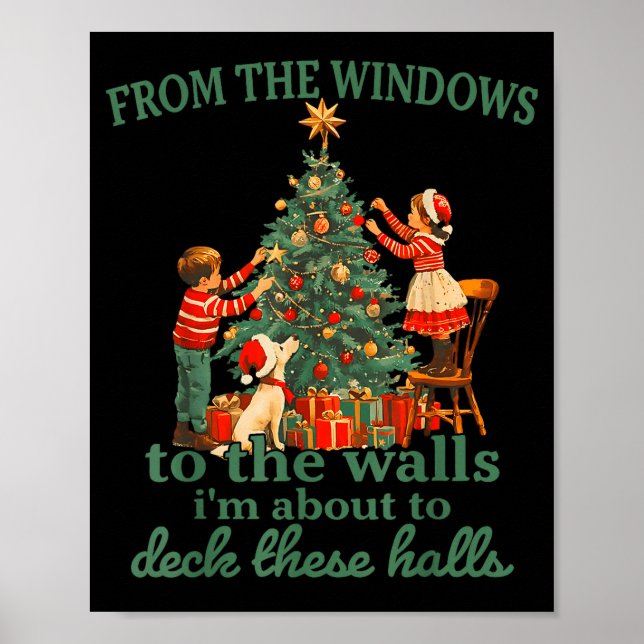 Poster Natal engraçado das janelas às paredes estou  (Frente)