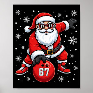 Poster Natal engraçado de boliche Papai Noel legal 6 7 Me