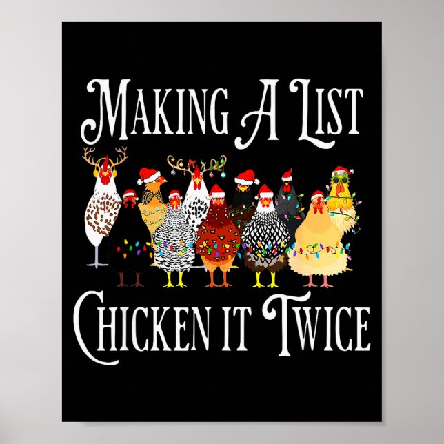 Poster Natal Engraçado de Frango, Fazendo Uma Lista Frang (Frente)