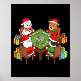 Poster Natal engraçado Mahjong Papai Noel Boneco de Neve 