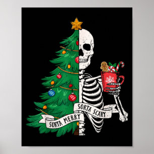 Poster Natal engraçado meio alegre meio esqueleto Xmas