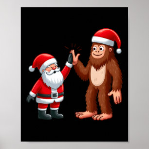 Poster Natal Engraçado Papai Noel Bigfoot High-fiving Xm
