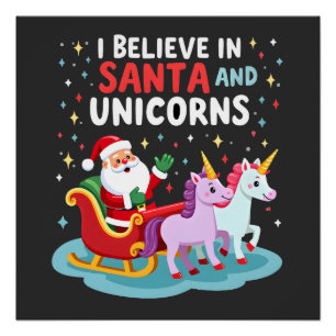 Póster Natal Eu Acredito No Papai Noel E Unicórnios Diver