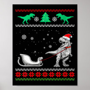 Poster Natal Feio de Dinossauro Feminino Trineo Feliz Nat