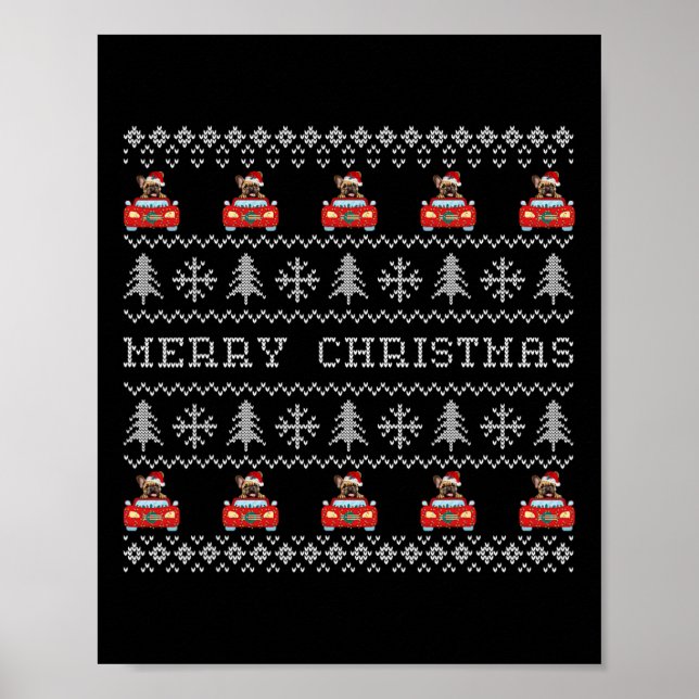 Poster Natal Feio Vermelho Santa Chapéu Francês Bulldog X (Frente)