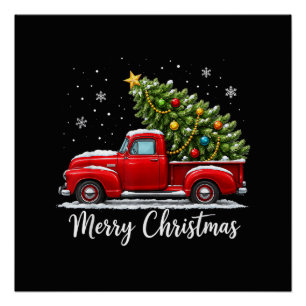 Póster Natal Feliz Natal Caminhão Vermelho Árvore Homens