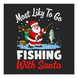 Póster Natal Feliz Natal Para Presente Pesca Papai Noel (