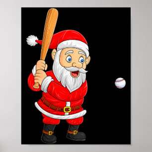 Poster Natal Feminino Papai Noel Jogando Beisebol Natal D