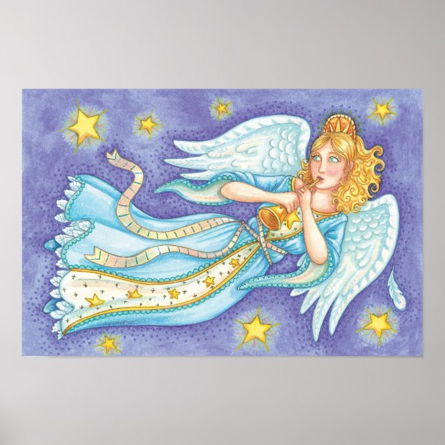 Póster Natal Fofo, Anjo Músico Tocando Sua Corneta (Frente)