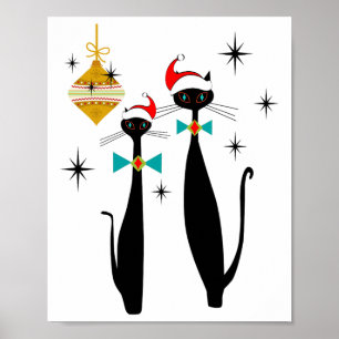 Poster Natal Gato Legal Moderno Retro de Meados do Século