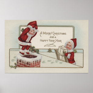 Póster Natal GreetingLittle KidsChimney
