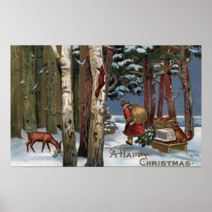Póster Natal GreetingSanta através da floresta