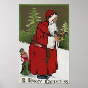 Póster Natal GreetingSanta com cavalo de madeira