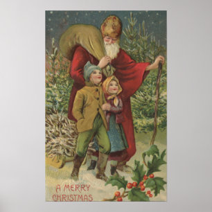 Póster Natal GreetingSanta que anda com miúdos