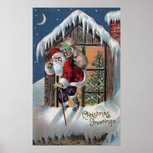 Poster Natal GreetingSanta que escala para fora a janela