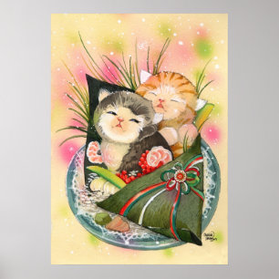 Póster Natal Handroll do gatinho dos gatos do sushi