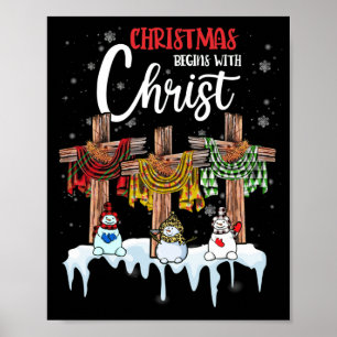 Poster Natal inicia Cristo Snowman Cruz Cristã