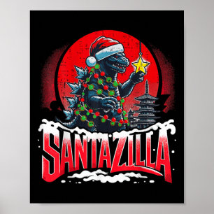 Poster Natal Kaiju Santazilla Monstro Japonês Dinossa