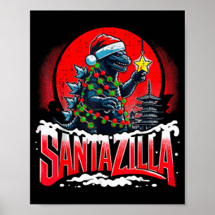 Poster Natal Kaiju Santazilla Monstro Japonês Dinossauro