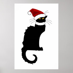 Póster Natal Le Chat Noir Com Santa Hat