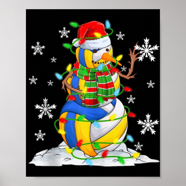 Poster Natal Luzes Árvore de Natal Boneco de Neve Volei X (Frente)
