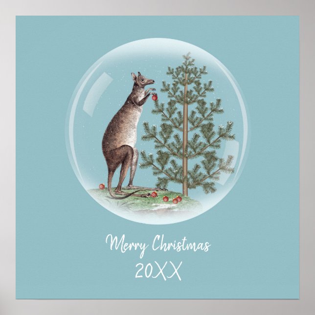 Poster Natal na Austrália com neve e um canguru (Frente)