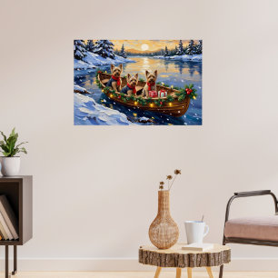 Poster Natal no barco com Yorkshire Terrier