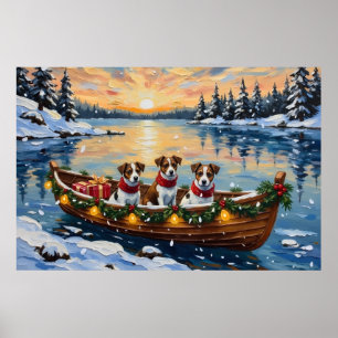 Poster Natal no barco de férias com Jack Russell Terrier