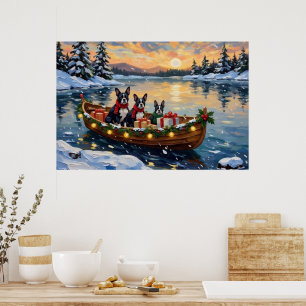 Poster Natal no Barco do Boston Terrier