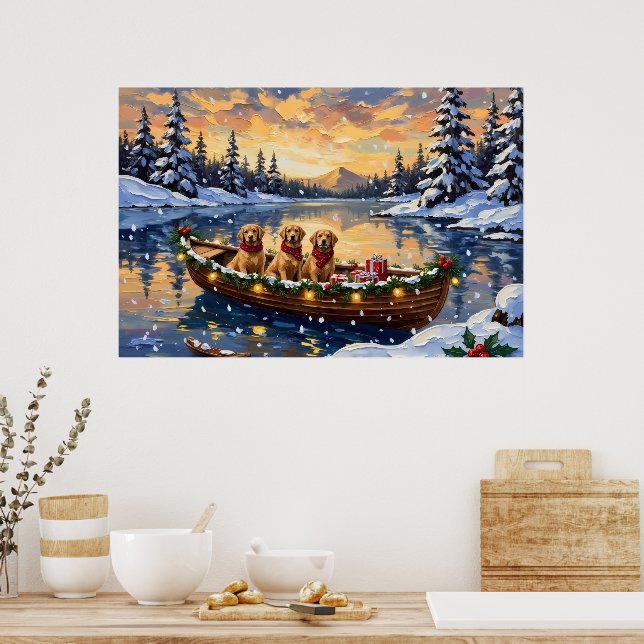 Poster Natal no barco do Golden Retriever (Cozinha)
