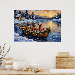 Poster Natal no barco do Goldendoodle